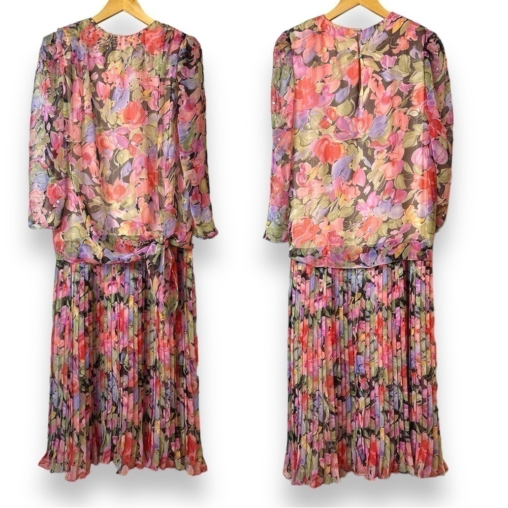 Vintage artisanal Hand sewn Handmade Italian Silk Floral Maxi Dress P2P 21.5” M
